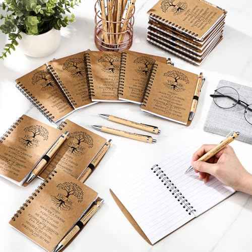50 Sets Man of God Appreciation Gifts for Church Spiral Kraft Notebooks and Bamboo Pens Bible Study Supplies Operation Christmas Christian Religious Gifts for Teacher Coworker