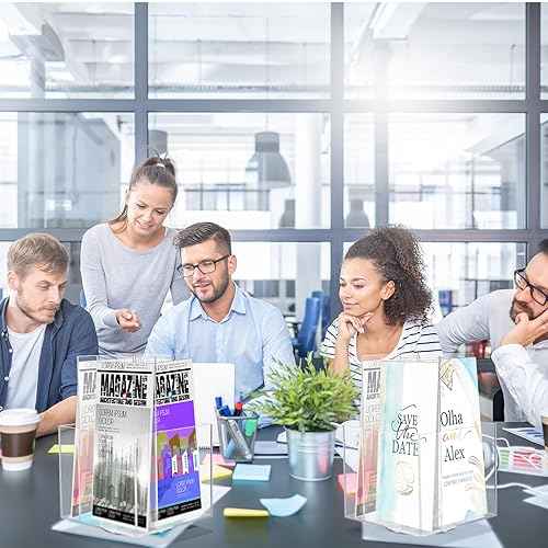 Suzile 2 Pcs Clear Acrylic Brochure Holder for 4 inch Pocket Rotating Tabletop Plastic Pamphlet Holder 360 Degrees Pinning Brochure Display Stand Organizer for Magazine Flyers Countertop