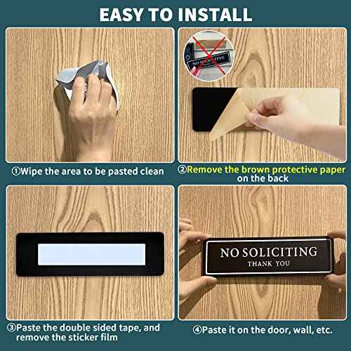 No Soliciting Sign for House (with Strong Adhesive Tape), 8.2" x 2.4" Premium Durable No Soliciting Signs for Home, No Solicitation Signs for Front Door/Wall/Window, Clear and Easy to Read
