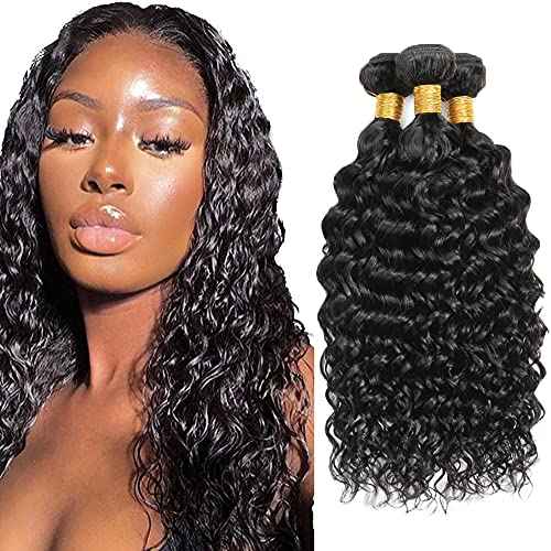 18 18 18 Inch Water Wave Bundles Human Hair Bundles #1B Nature Black Water Wave Bundle Unprocessed Brazilian Virgin Weave Hair 3 Bundle 50 Gram Per Bundle for Woman
