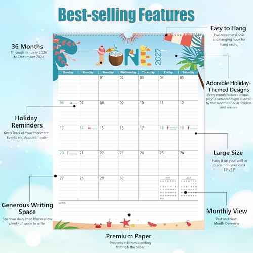 GuassLee Extra Large Wall Calendar 2026-2028, 36-Month Vertical Wall Calendar 2026, Jan. 2026 to Dec. 2028, 17" X 22" Paper Hanging Planner with Thick Paper Spiral Bound for Office Home Organizing