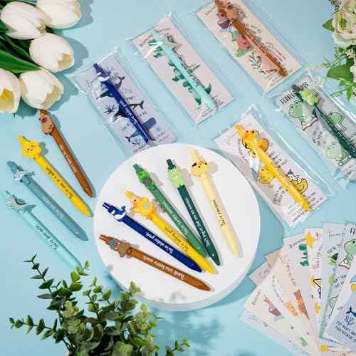 Eersida 100 Set Inspirational Ballpoint Pens Bulk Funny Animal Cute Pens Employee Appreciation Gifts with Positive Bookmarks for Coworkers Teacher Nurse Team Staff Christmas