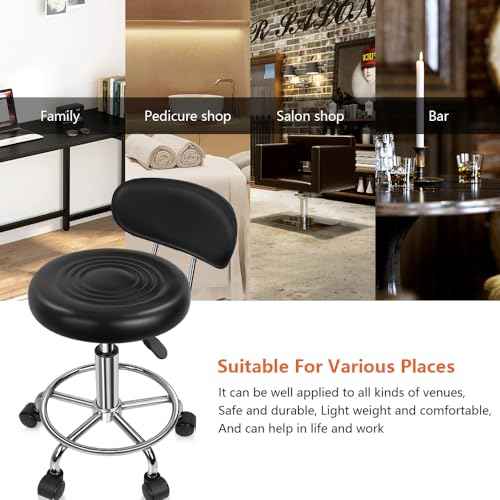 KKTONER PU Leather Modern Rolling Stool with Low Back Height Adjustable Work Salon Drafting Swivel Task Chair with Footrest (Black)