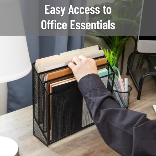 Mind Reader Single 3-Tier Vertical File Storage Organizer, Metal Mesh, Black, 12.5in