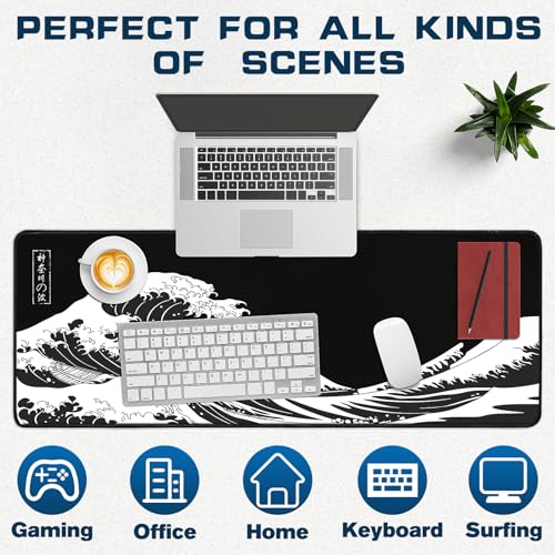Kanagawa Japan Large Gaming Mouse Pad for Desk, Office & Home - Non-Slip, 31.5x11.8 Inches