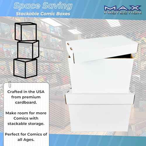 Max Protection (4) SHORT Comic Storage Boxes - Each box Holds 150-175 Comic Books - White