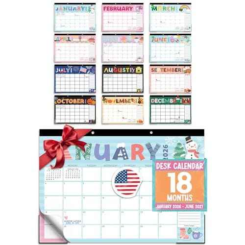 Hadley Designs Desk Calendar 2026 - Desktop Calendar 2026, 18 Month Large Desk Calendars 2026-2027, January 2026 - June 2027, Cute Pastel Theme Classroom Decor Teacher Must Haves, Designed in USA