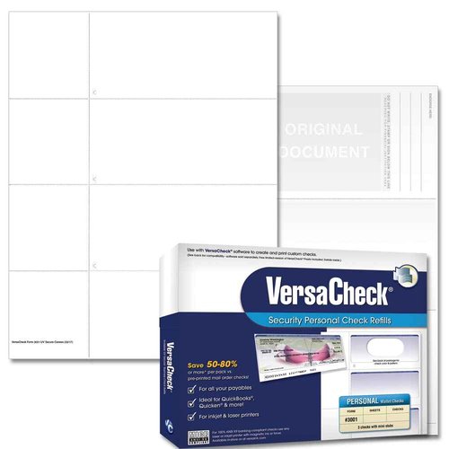 VersaCheck Secure Form #3001-750 Blank Personal s 3 Per Sheet - White Canvas - 250 Sheets
