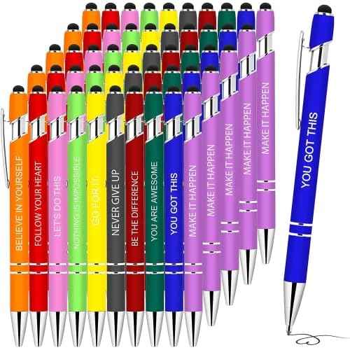 50 Pieces Inspirational Pens, Motivational Ballpoint Pen with Stylus Tip Funny Ink Pens Bulk Inspirational Gifts for Women Coworkers Office Supplies Black Ink