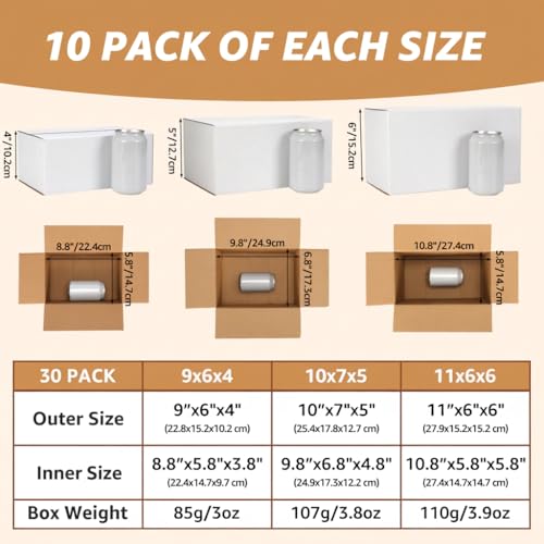 EXYGLO 30 Pack Assorted White Shipping Boxes 9x6x4, 10x7x5, 11x6x6 Inch