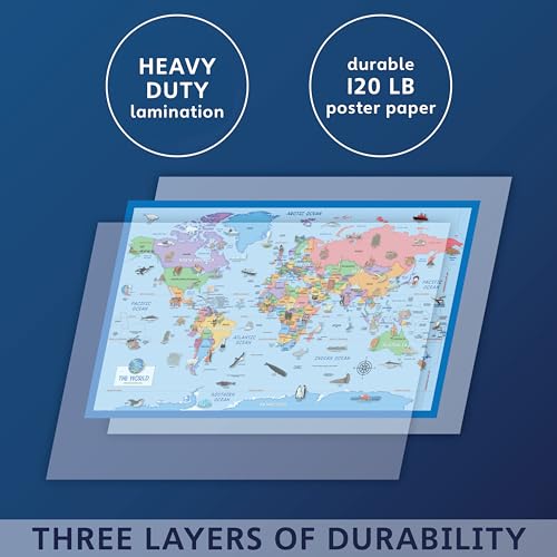 2 Pack - World & USA Map for Kids [Illustrated] - 2 Poster Set (LAMINATED, 18" x 29")