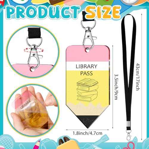 6 Sets Back to School Party Favors Acrylic Hall Pass Lanyards Unbreakable School Classroom Passes Set for Teachers Cute Classroom Decor for Bathroom, Library, Office and Nurse Supplies Gifts