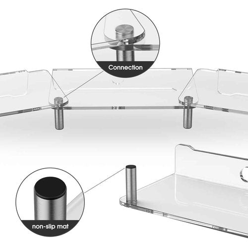 HEWYIOS dual monitor stand riser, 3-layer transparent acrylic monitor stand with anti slip pad, adjustable length and angle, suitable for 2 monitors, desktop, laptop, PC, printer, TV screen