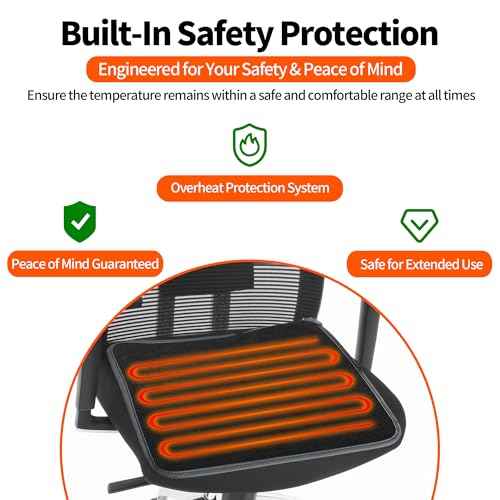Heated Seat Cushion with 7 Heat Settings & 12-Hour Timer Shut-Off Function Office Chair Pad, Auto Shut-Off Protection, Soft Plush Cover, Non-Slip Bottom for Office Chair & Wheelchair (Black)