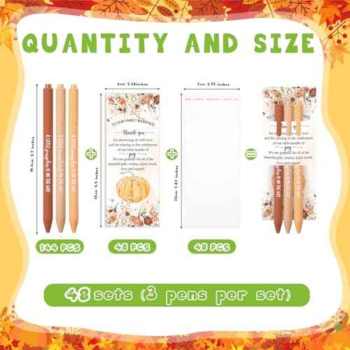 48 Sets Thanksgiving Little Pumpkin Baby Shower Favor Fall Baby Shower Pens Gifts Bulk with a Little Pumpkin Is on The Way Thank You Cards for Thanksgiving Gender Reveal Party Supplies Decor