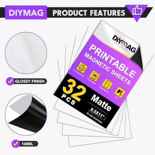 DIYMAG Printable Magnetic Sheets, 32Pcs 8.5 x 11 Inch Flexible Magnet Sheets Matte Non Adhesive Magnetic Paper for Inkjet Printer Photo DIY Crafts