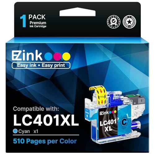 E-Z Ink Compatible Ink Cartridge Replacement for Brother LC401 XL LC401XL Ink Cartridge Use for MFC-J1010DW MFC-J1012DW MFC-J1170DW Printer (Cyan, 1-Pack)