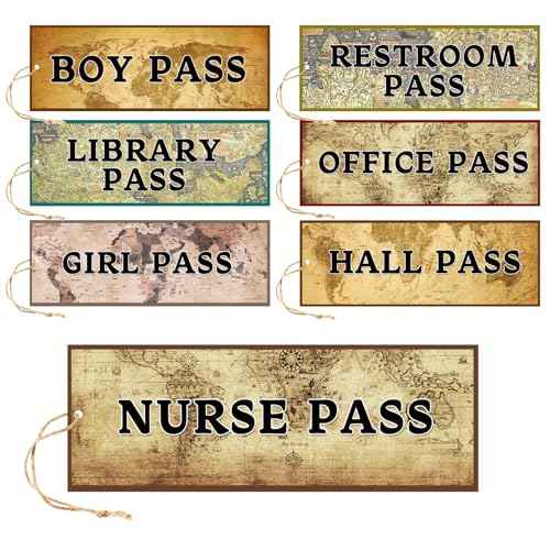 7 Pcs Pass Lanyards and School Passes Magnetic Set 6.7 x 2.4 inch Classrooms Hall Restroom Library Nurse Map Passes Magnetic for Students Office School Hall Bathroom Library Gift
