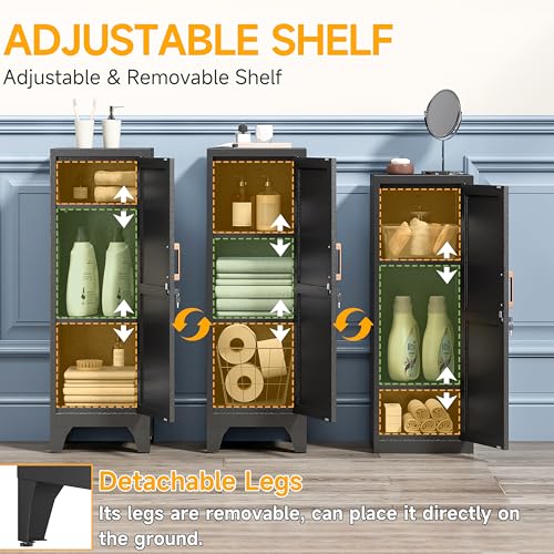 46"H Black Metal Locker with 1 Lockable Door and 2 Adjustable Shelves