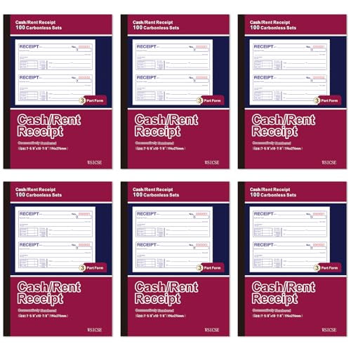 6 Pack Receipt Books with Carbon Copies - Rent Receipt Book