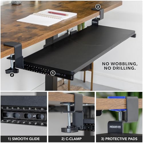 Mount-It! Keyboard Tray Under Desk Pull Out with Extra Sturdy C Clamp Mount (30" x 11")