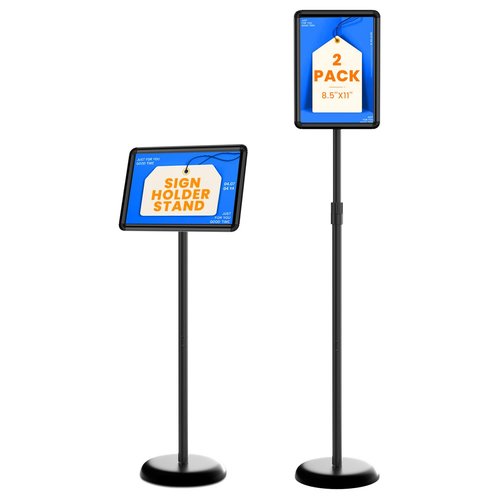 Sign Stand Holder 8.5x11 inch - Adjustable Sign Holder Stand for Display with Heavy Duty Base, Floor Standing Sign Holder for Business, Retail, Events, Offices, Trade Show, Exhibition(Black) (8.5×11 inch - 2 Pack)