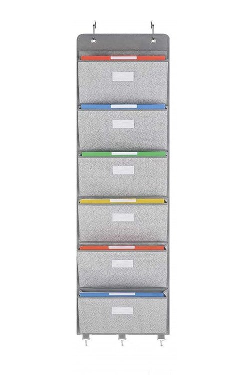 Geodurn Over The Door File Organizer - 6 Extra Large Pockets Hanging Wall Mounted Storage Files Holder Pocket Chart for Magazine, Notebooks, Planners, Mails etc. Office Home Supplies