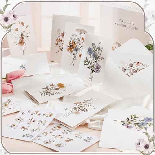 Blank Cards and Envelopes, 40 Pack Blank Note Cards 4x6 in Elegant Floral Greeting Card with Sealing Stickers, Note Card and Envelopes Stationary Set for All Occasions (10 Floral Designs)