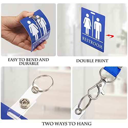 Tinlade 32 Set Bathroom Pass Restroom Hall Pass for Classroom with Keychain Holder with Lanyard PVC Unisex for Women Men, Blue