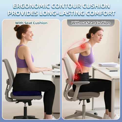 Seat Cushion for Office Chair Memory Foam Coccyx Pain Relief Cushion Pillow for Back Support Non-Slip Seat Pad for Office Desk (Blue)