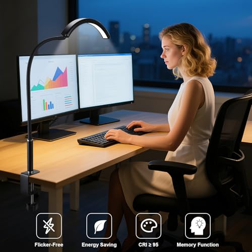 Professional Half Moon Desk Light for Nail Techs & Artists - Flexible Gooseneck LED Lamp with Eye-Caring Design, Perfect for Nail Art, Eyelash Extensions, Crafting, and Tattoo Work