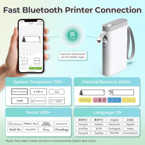Nelko P21 Bluetooth Label Maker with Tape - White Portable Label Printer