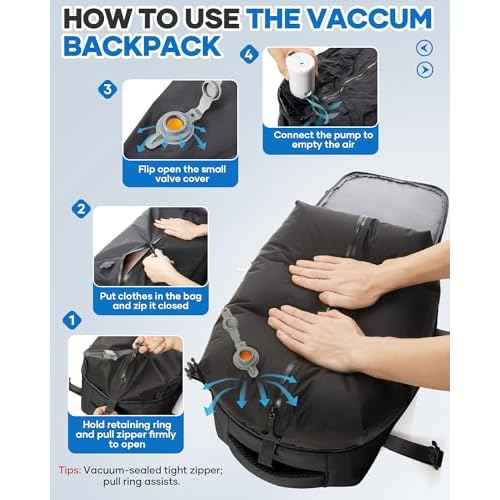 Vacuum Seal Backpack for Clothing Travel with Air Pump Waterproof Laptop Carry On Backpack Personal item Travel Essentials Compression Space Saver Bags Storage with Vacuum System Women Black