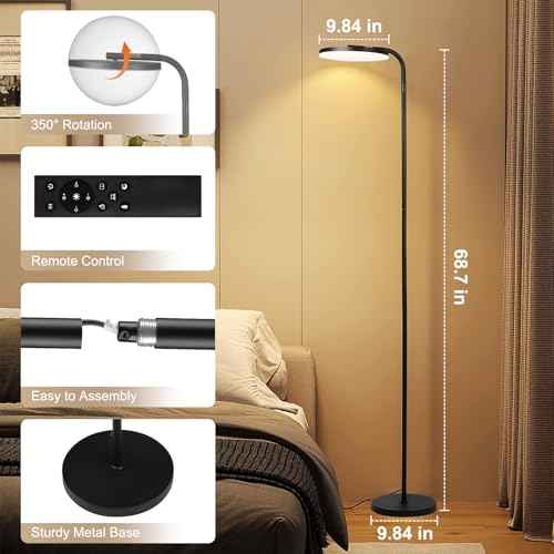 LED Floor Lamp ? 36W Super Bright Standing Lamp with Remote & Touch Control, 350¡Æ Adjustable Head, Stepless Dimming & Color Temperature (3000K?6000K), Eye-Caring Light for Living Room, Bedroom, Office