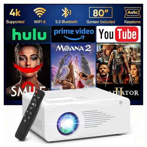 4K Projector with 5G WiFi and Two-Way Bluetooth, Native 1080P Portable Outdoor Movie Projector, Mini Projector Compatible with HDMI, USB, Smartphone (1080P Projector)