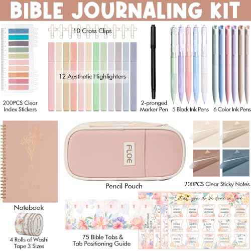 Bible Study Supplies Journaling Kit for Women, Christmas Christian Gifts for Women, Bible Study Tools with Pastel Highlighters and Pens No Bleed, Pencil Case Notebook Annotation Kit Accessories Set