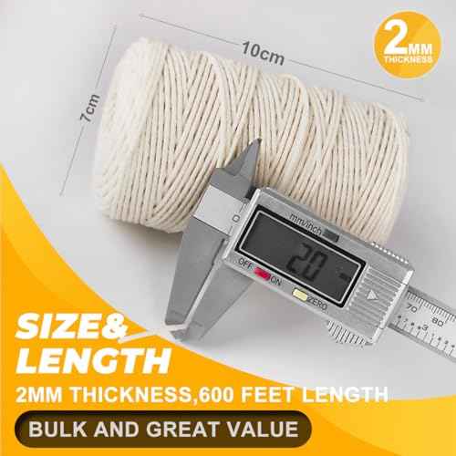 600ft x 2Pcs Butchers Twine 2mm Cotton String for Cooking Kitchen Meat Turkey Sausage Roasting Baking Gift Wrapping DIY Crafts Crocheting Knitting (600ft/Roll)