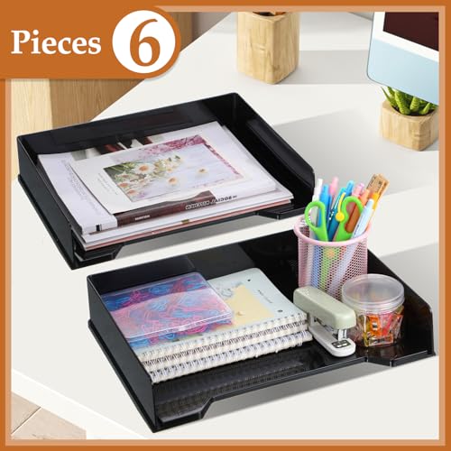 6 Pcs Stackable Letter Tray Rectangular Plastic Desk Organizer 13 x 9.5 x 2.6 in Paper Holder File Tray Accessories Rack for Desktop Office Desk Drawers (Black)