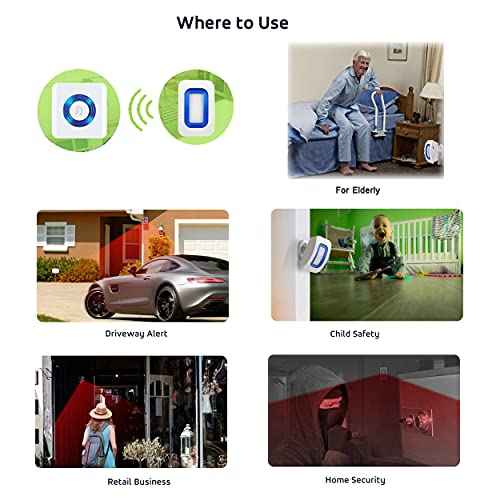 EverNary Caregiver Pager Indoor Motion Sensor Alarm Room Bed Alarms and Fall Prevention for Elderly Dementia Patients/Mailbox Alert Device for Home (2 Pager+1 Sensor)
