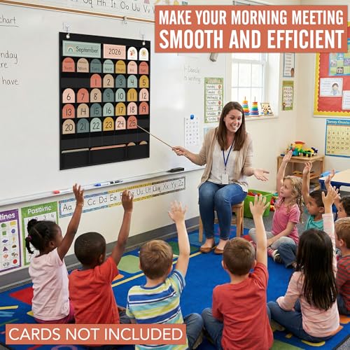 SCHOLOX Black Classroom Calendar Pocket Chart for Elementary & Homeschool