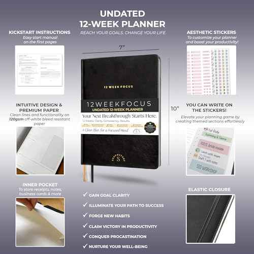 12 Week Focus Planner: High Performance Project Planner - Stay Focused and Achieve your Goals - Weekly and Daily Pages with Scientifically Proven Prompts - Undated, 7x10inch Black Hardcover