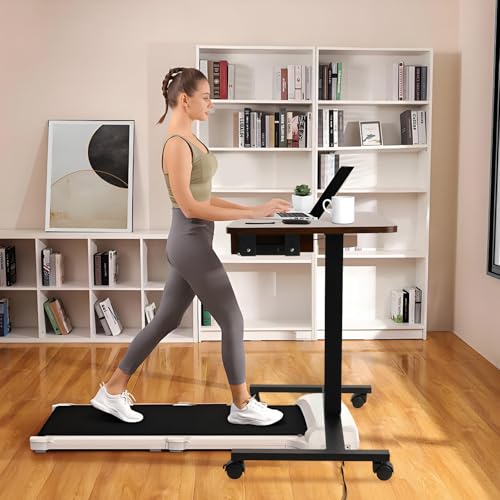 CLATINA Height-Adjustable Mobile Standing Desk with Drawer – Lockable Wheels, 30"-45.7"