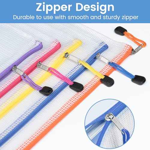 Sooez 24 Pack Mesh Zipper Pouch Bags with Label Pocket, A5 (9.4¡¿6.8 in) Small Pencil Case Pouch for Organizing, Clear Plastic Pencil Pouches Bulk for School Supplies Storage, Money Envelopes for Cash