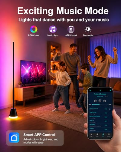 Keepsmile Black RGB Corner Floor Lamp with App, Remote & Music Sync, 172 LEDs