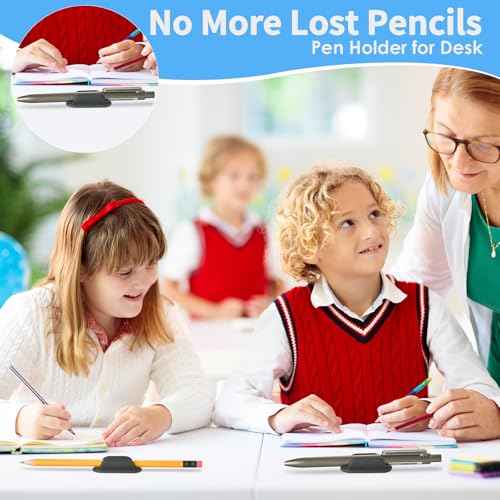 20 PCS Adhesive Pencil Holders, Silicone Marker Organizer for Desk, Notebook, Wall or Clipboard, Reusable Teacher Supplies for Classroom, Office, School Accessories (Black)