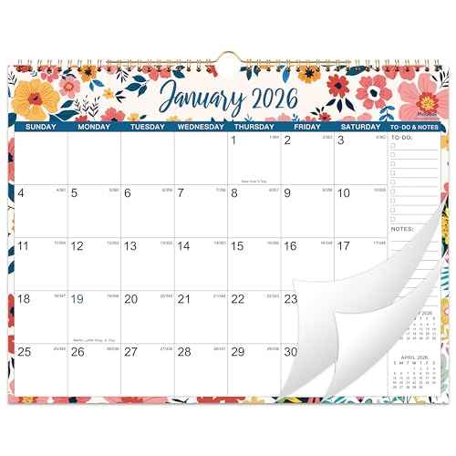 2026 Wall Calendar - Jan 2026 - Dec 2026, 12 Months Hanging Monthly Calendar 2026, 14.8" x 11.57", Twin-Wire Binding, Julian Dates, Large Block, Notes, To-do List, Thick Paper, Perfect for Organizing