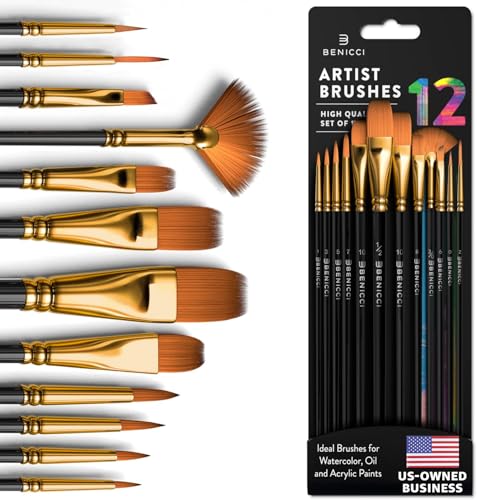 12-Piece Artist Watercolor Paint Brush Set for Professional & Beginner Use