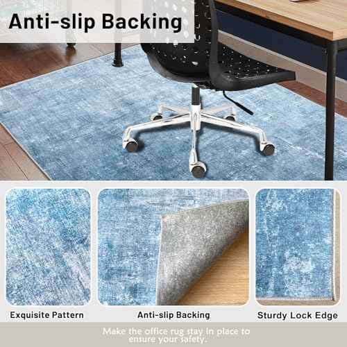 Office Chair Mat, 48¡±X60¡± Non-Slip Backing Desk Chair Mat for Hardwood Floor,Heavy Duty Computer Chair Mat,Low Pile & Smooth Gliding Floor Mat for Office Chair, Easy to Clean Office Rug(Blue-White)