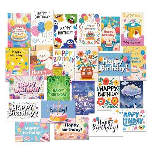 24 Pack Birthday Cards, Messages, Envelopes, and Stickers | 4x6 Inch Happy Birthday Cards Bulk for Family, Kids, Friends, Work, and Office Celebrations. (24 Pcs Cards With Cute Style)
