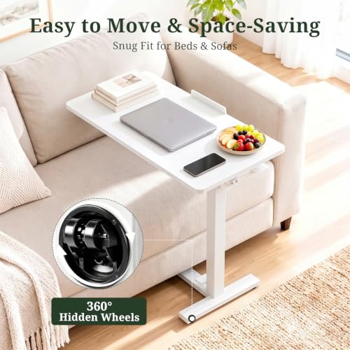 Overbed Bedside Table with Wheels - Adjustable Height Foldable Rolling Desk